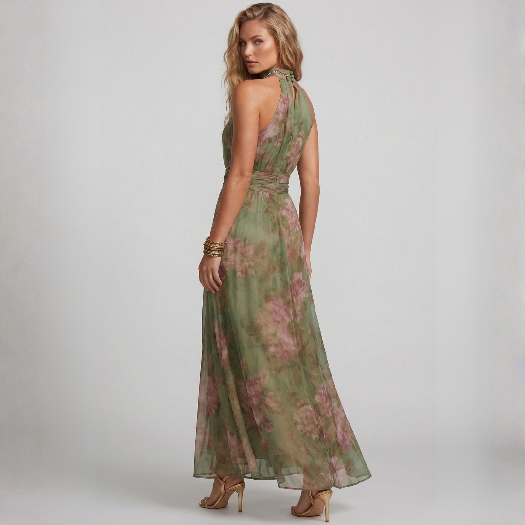 Theia - Grøn blomster maxi kjole