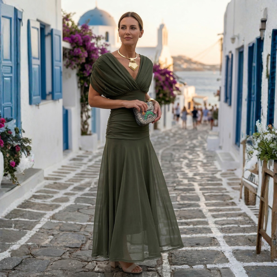 Xenia - Lang elegant kjole med V-udskæring