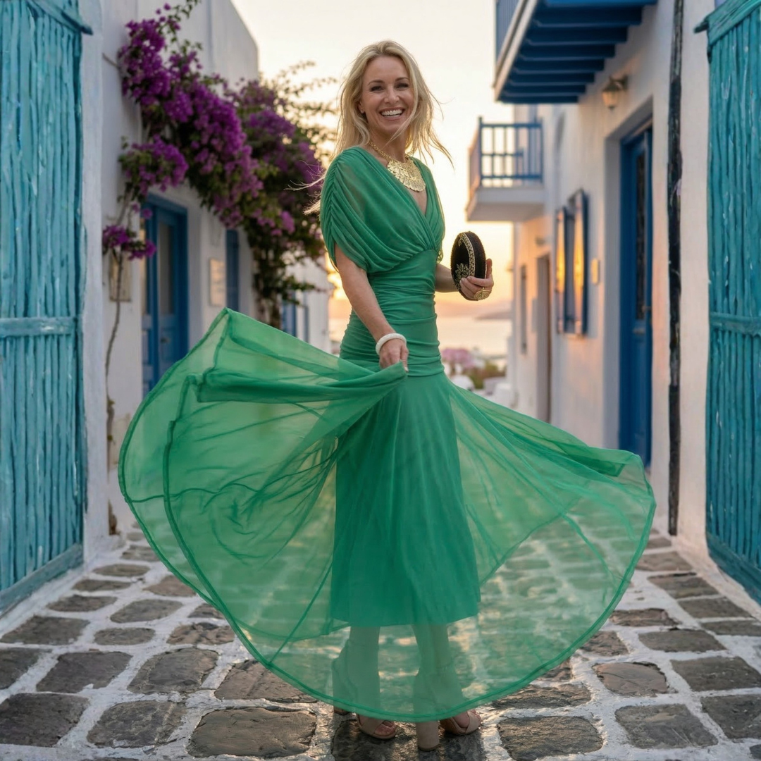 Xenia - Lang elegant kjole med V-udskæring
