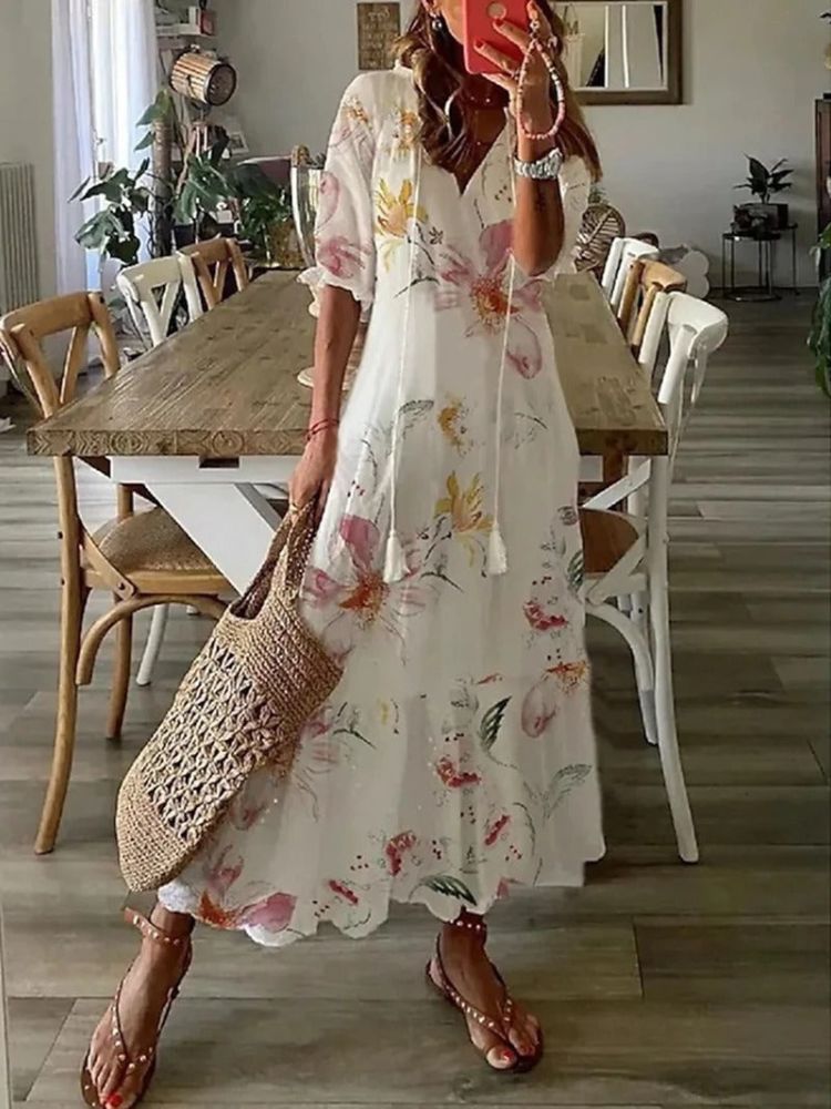Kleoniki - Elegant fløjl maxi kjole med blomster