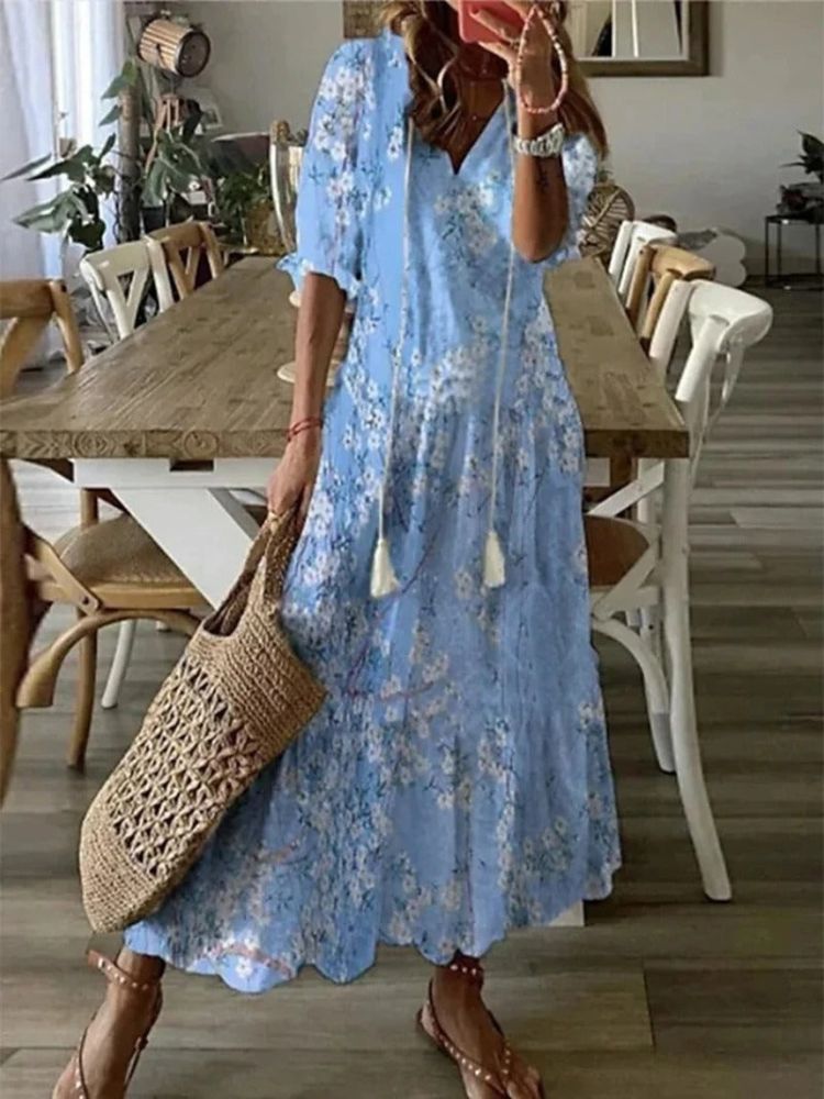 Kleoniki - Elegant fløjl maxi kjole med blomster
