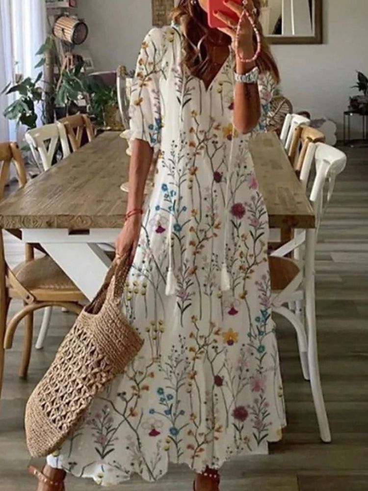 Kleoniki - Elegant fløjl maxi kjole med blomster