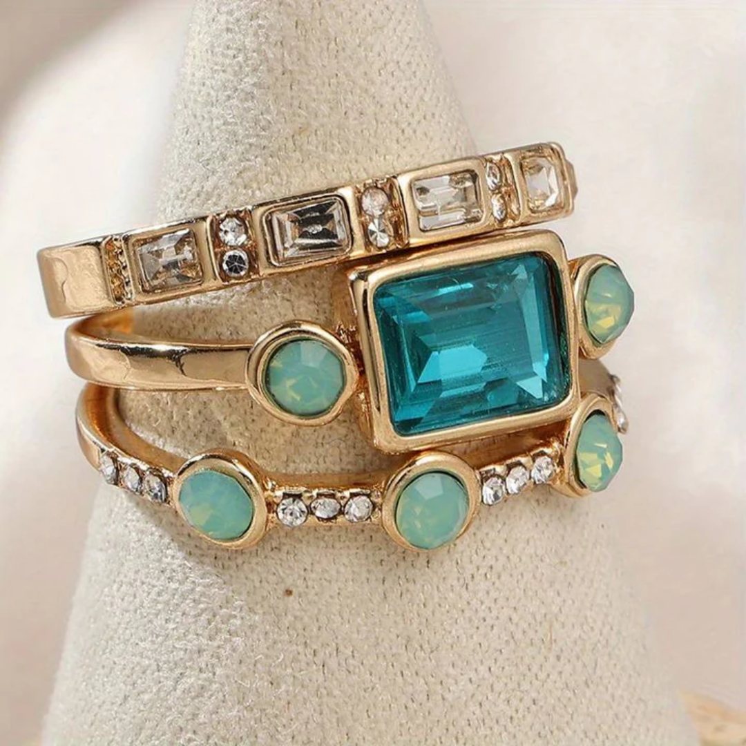 Sada Vintage Ring med Blå Krystaller