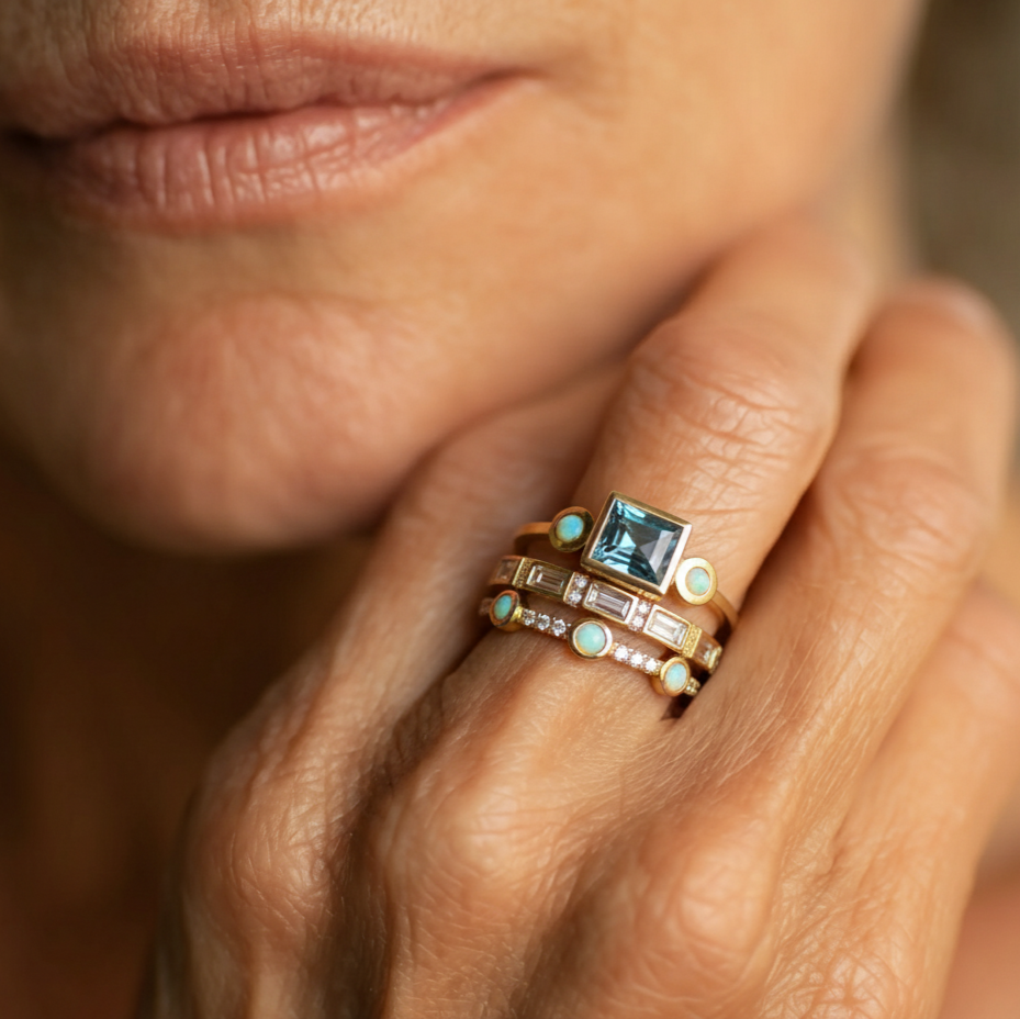 Sada Vintage Ring med Blå Krystaller