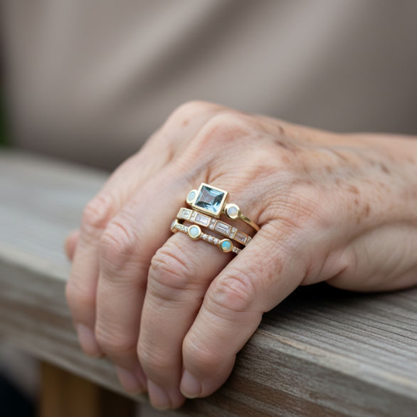 Sada Vintage Ring med Blå Krystaller