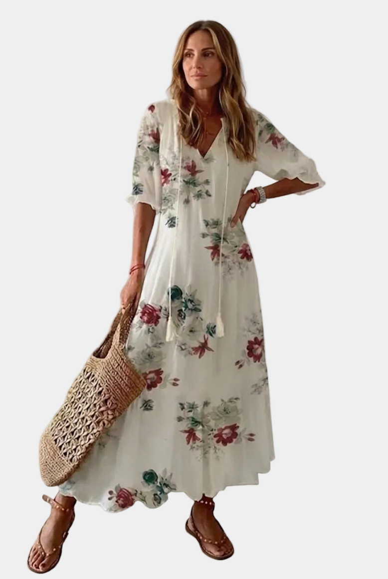 Kleoniki - Elegant fløjl maxi kjole med blomster