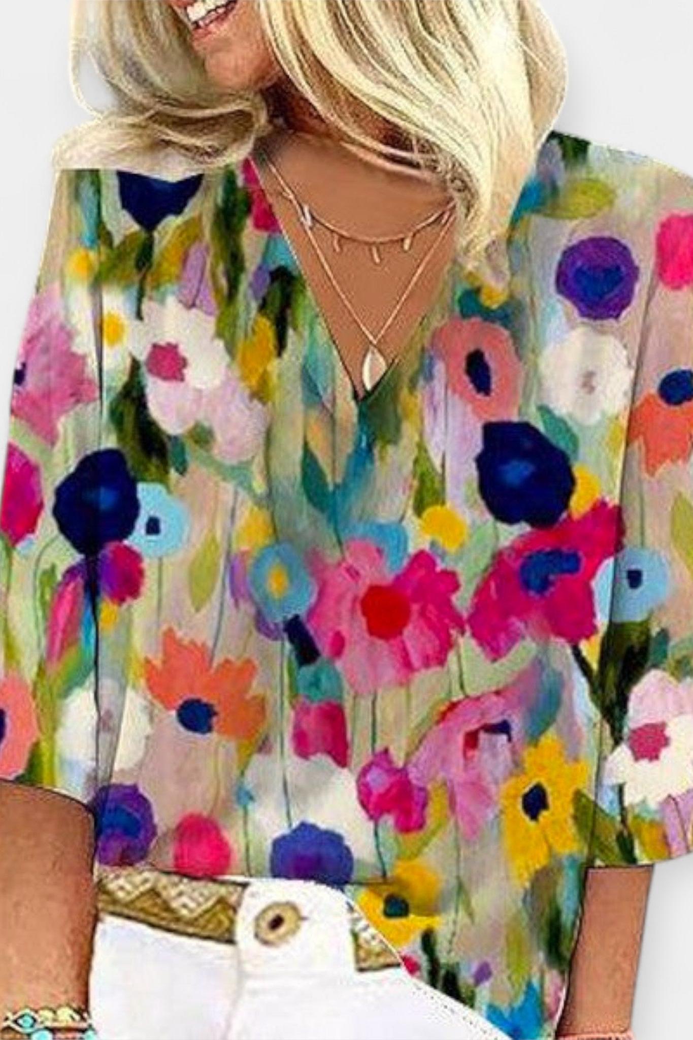Sidsel | Blomsterbluse V-hals