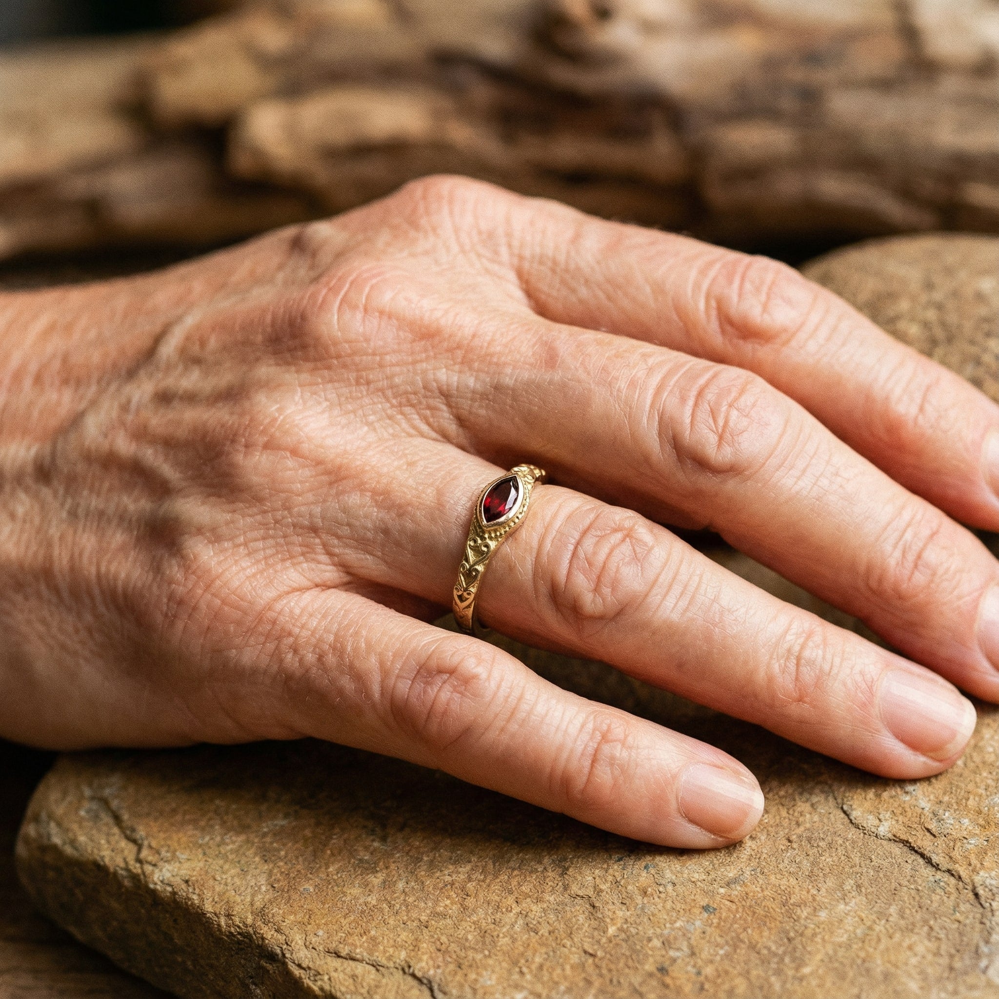 Vintage Guld Ring med Rød Krystal