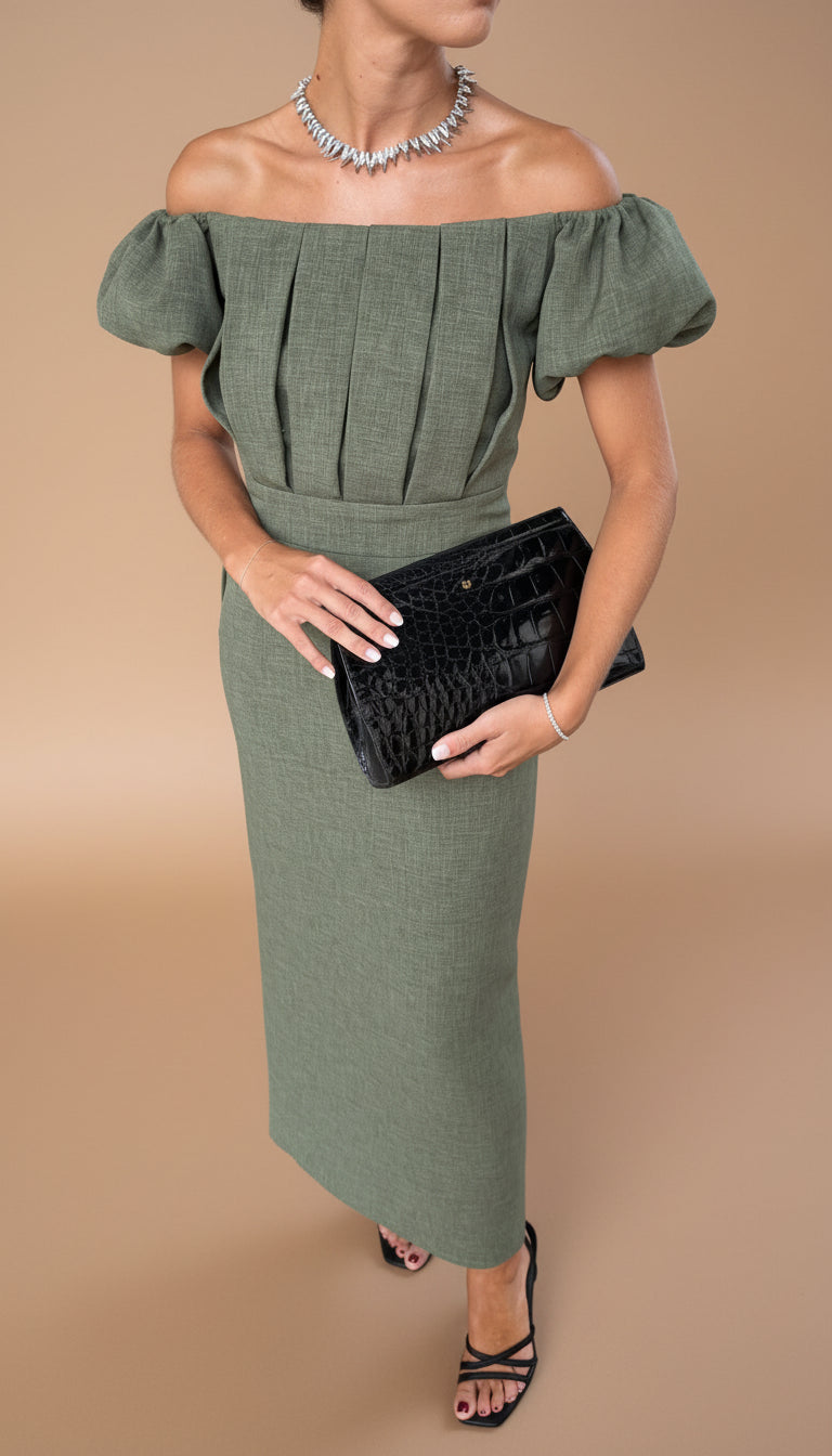 JASMINE | Elegant midikjole med markeret talje og tidløs aftenstil