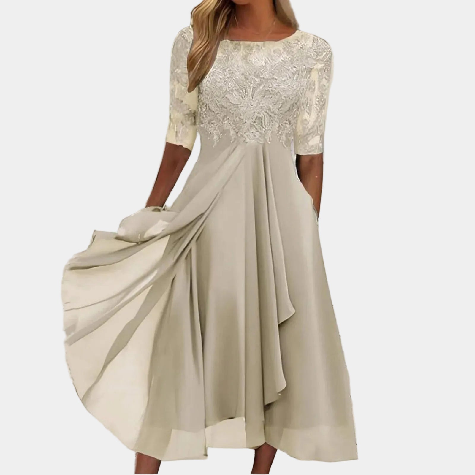 VICTORIA | Elegant kjole i blonde med bred nederdel