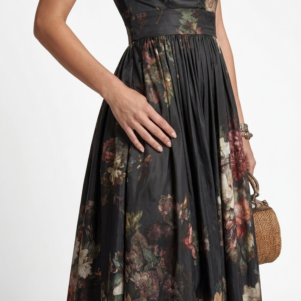 Sophia - Midi Kjole med blomsterplisseret design