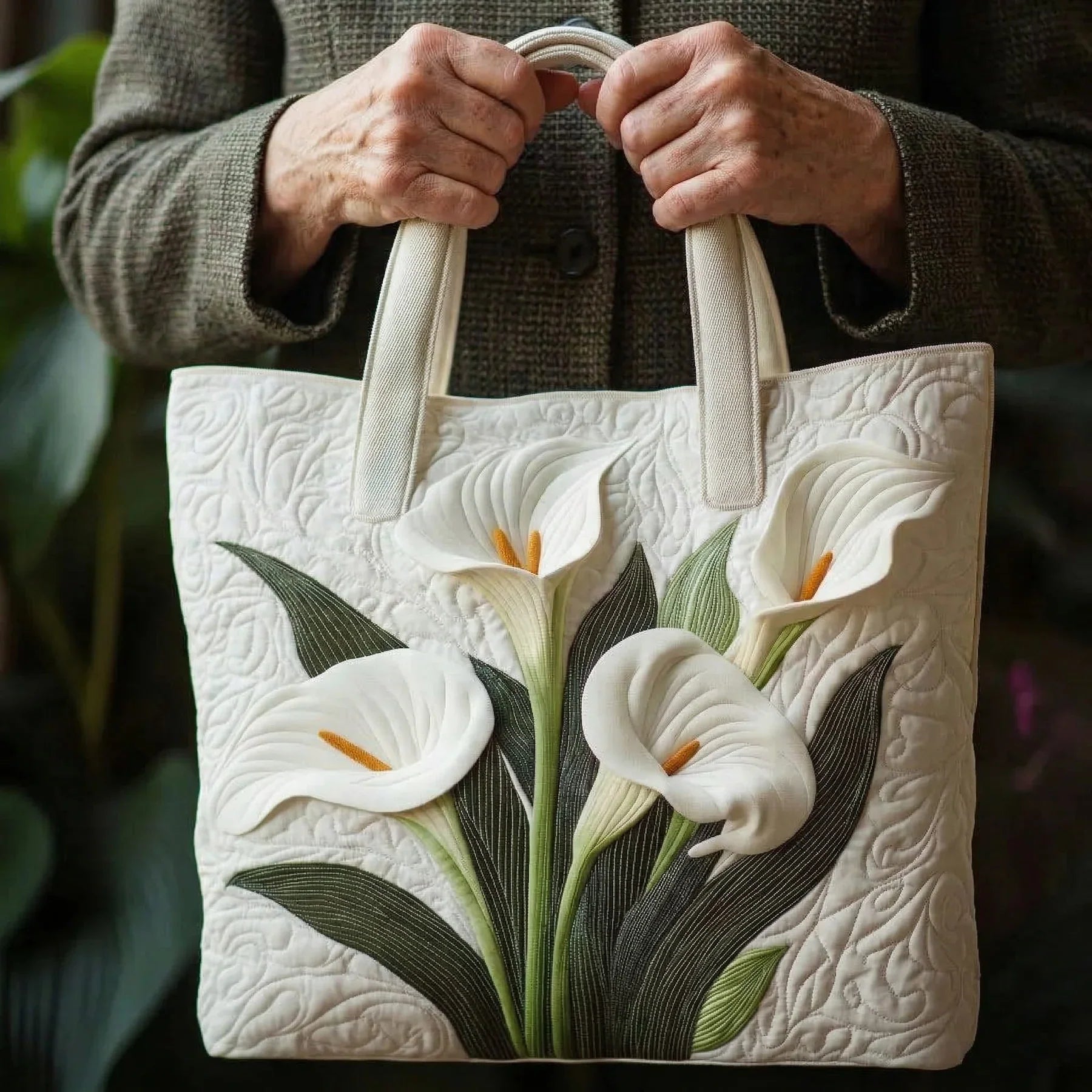 Sækkebag Artisanal Matelassé - Hvide Arum