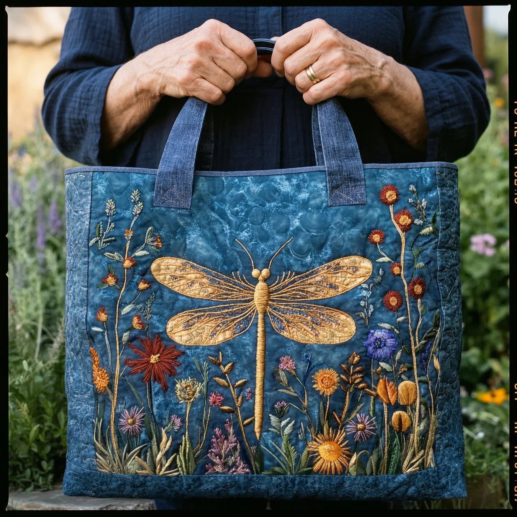 Pudebetrukket Taske - Gylden Libelle