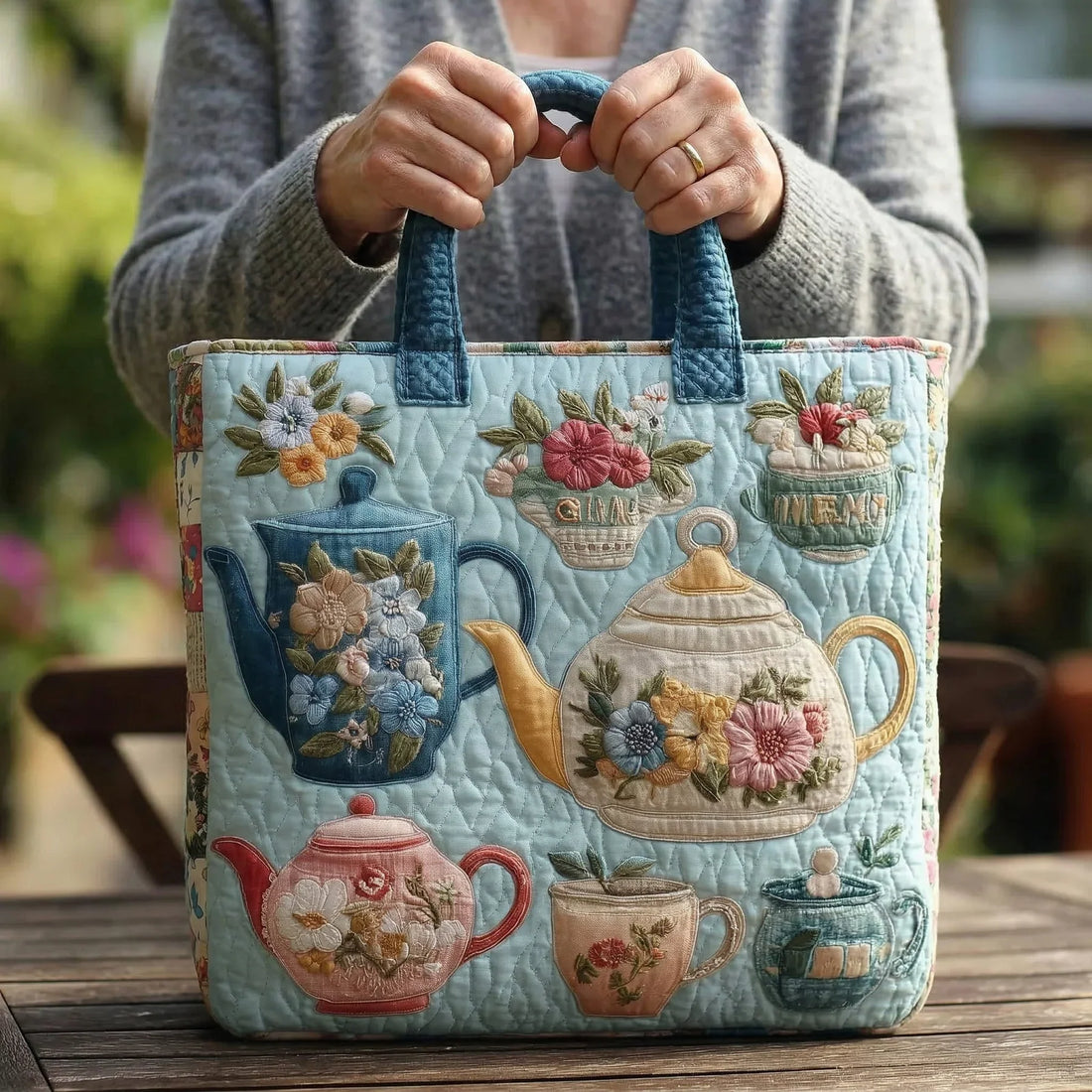 Quiltet Taske - Blomster Mønster