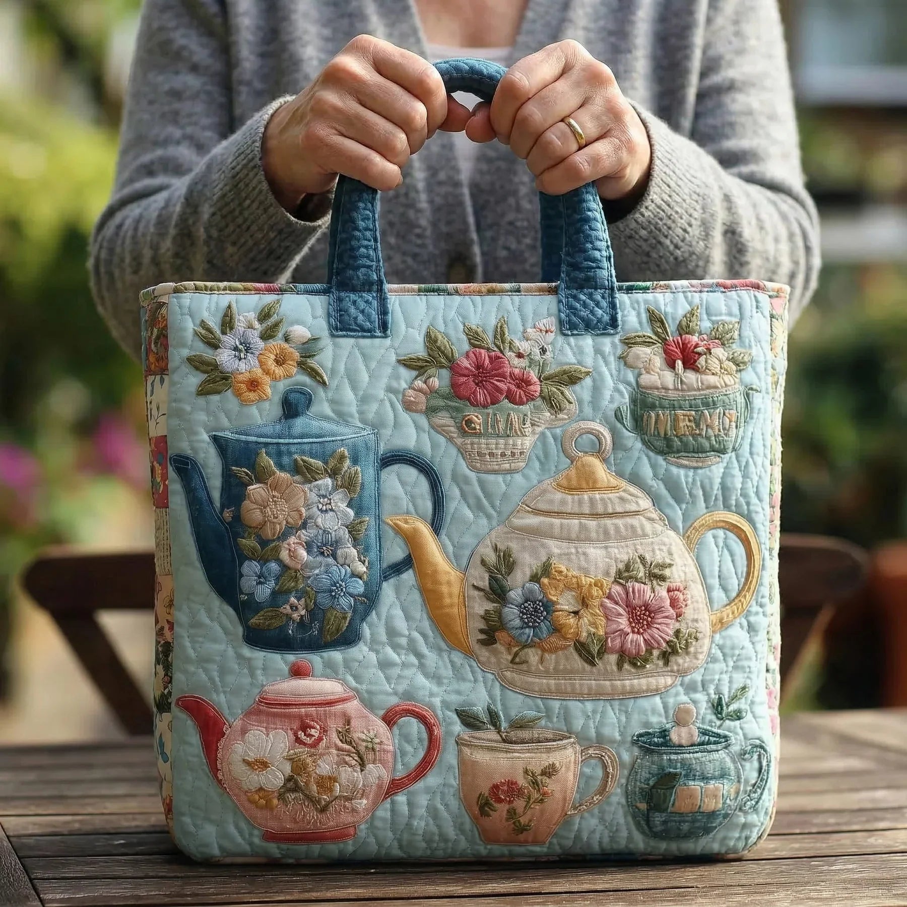 Quiltet Taske - Blomster Mønster