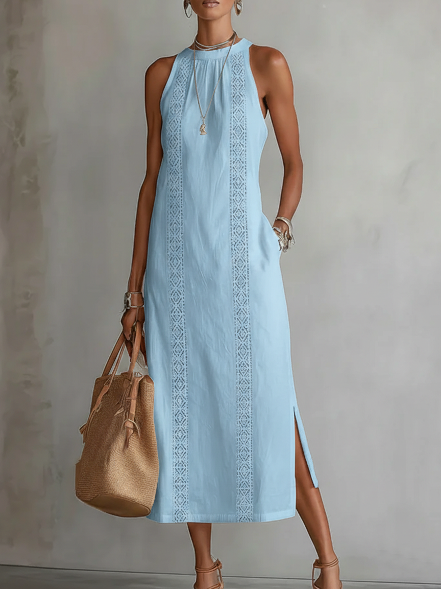 Jimena - Linned midi kjole med Mao krave