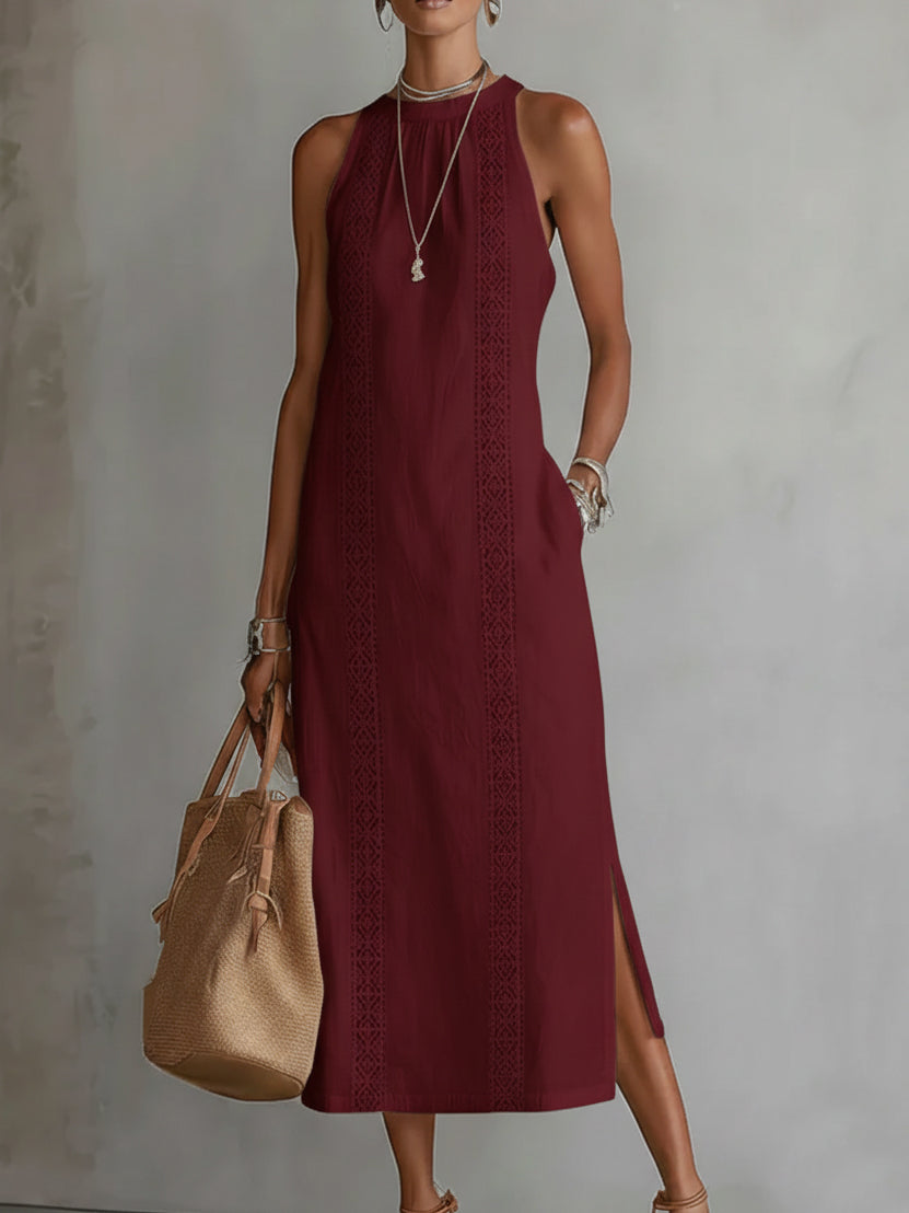 Jimena - Linned midi kjole med Mao krave