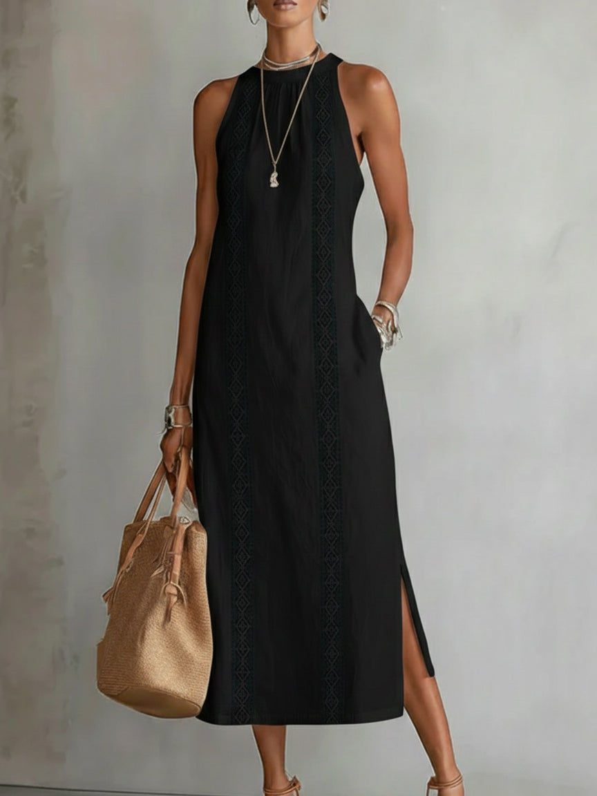 Jimena - Linned midi kjole med Mao krave