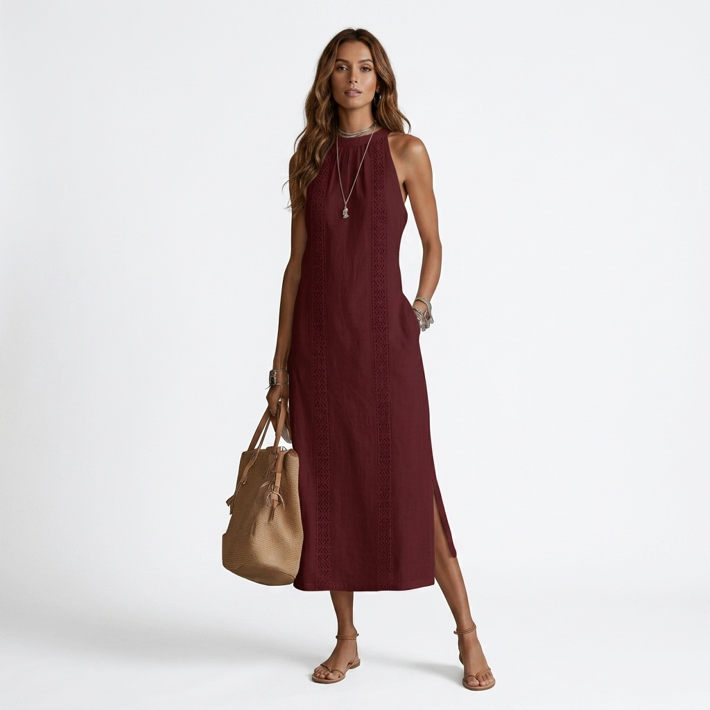 Jimena - Linned midi kjole med Mao krave