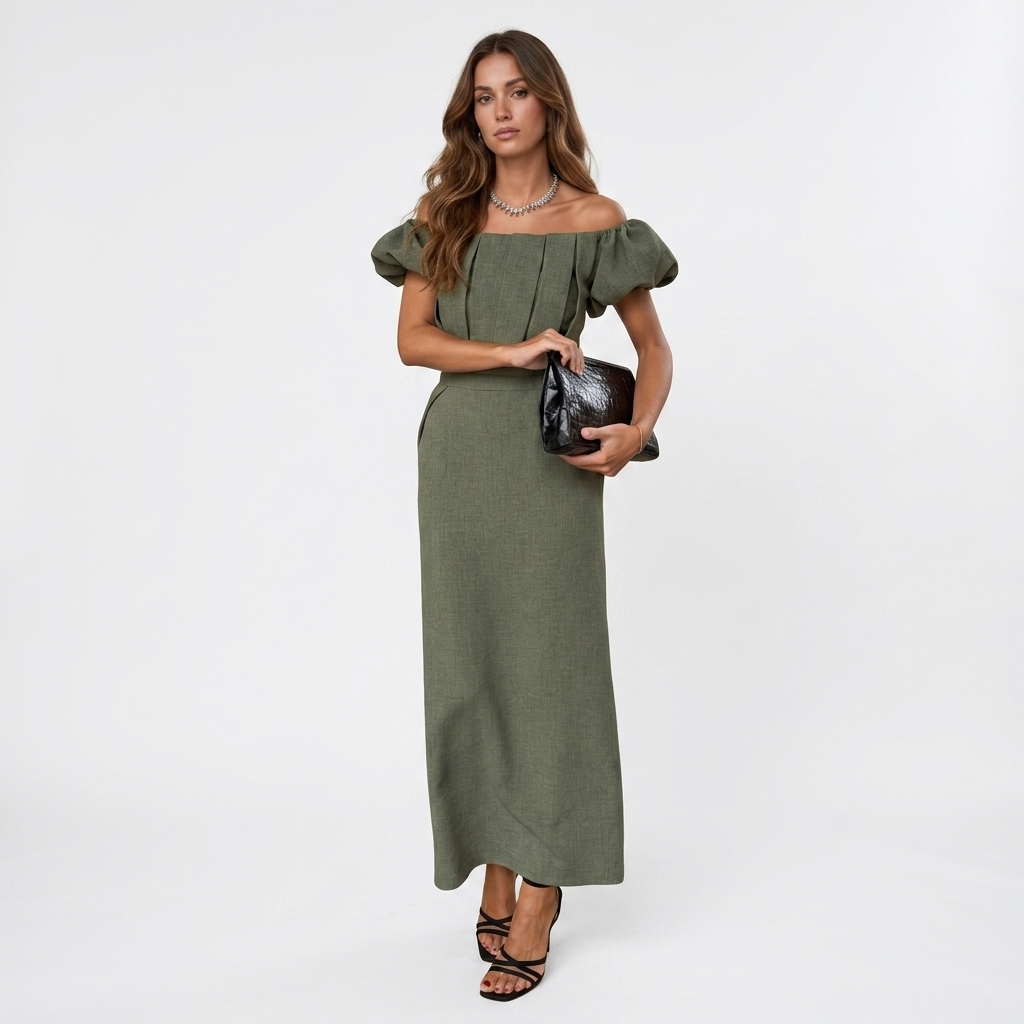 JASMINE | Elegant midikjole med markeret talje og tidløs aftenstil